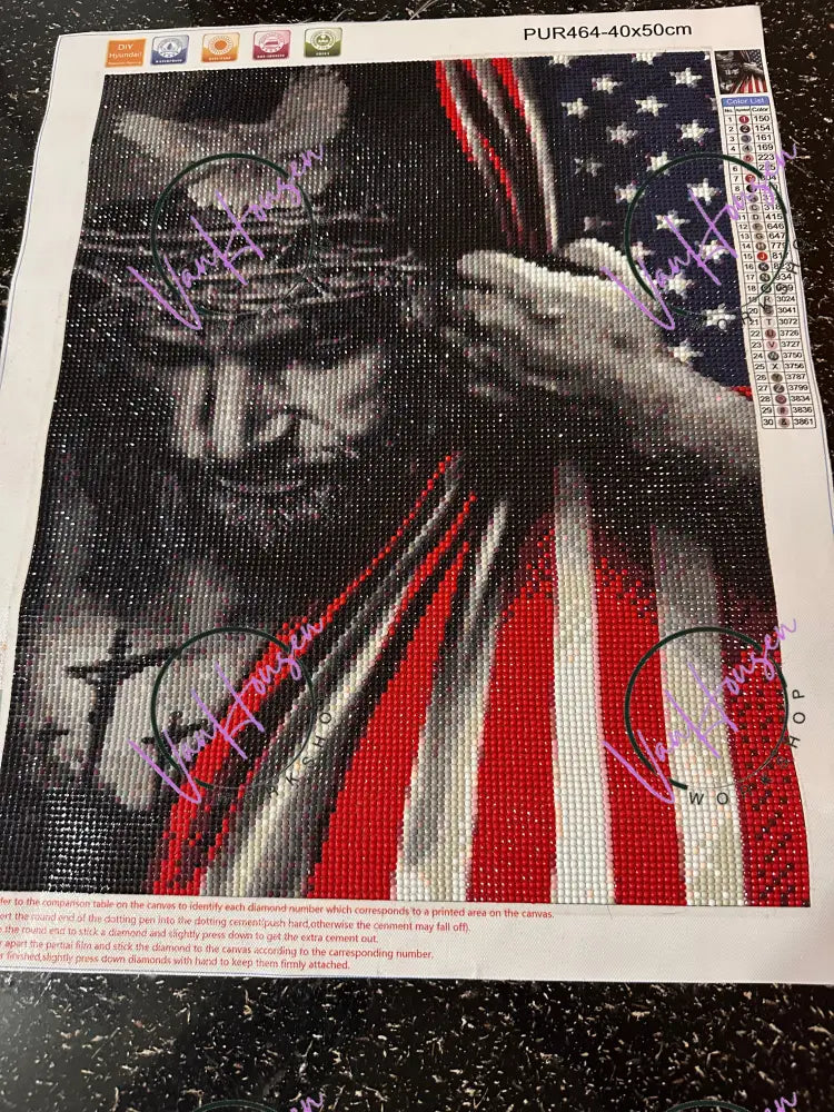 God and American Flag Diamond Art