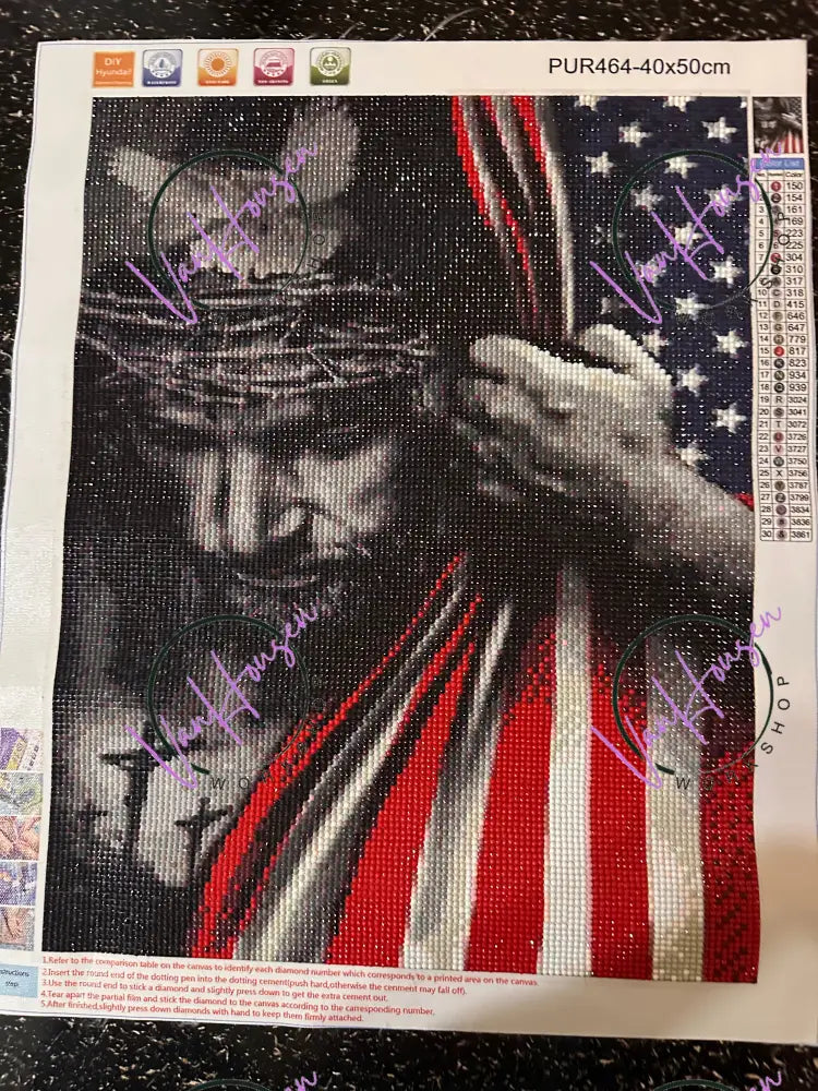 God and American Flag Diamond Art